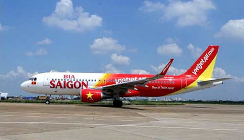 Máy bay Vietjet sơn logo Bia Sài Gòn